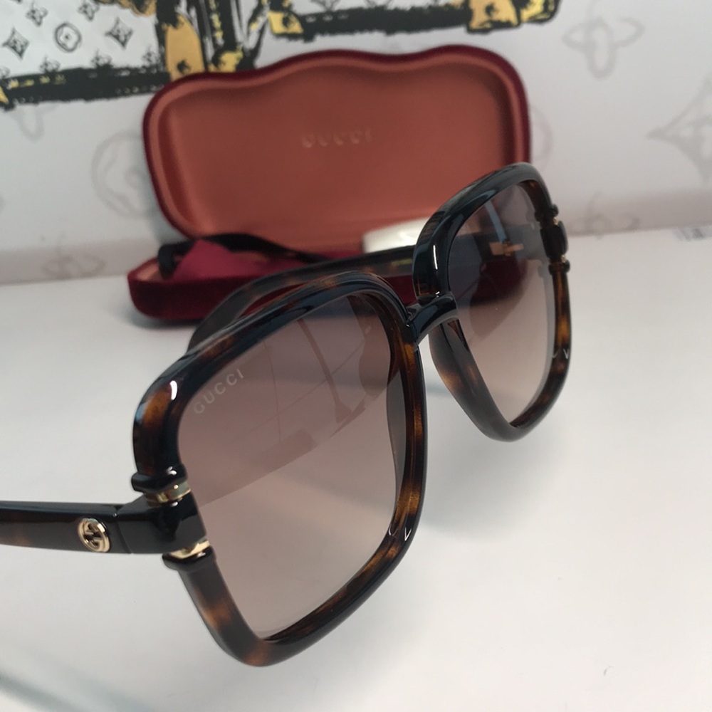 New Authentic Gucci Tortoise Square Sunglasses GG1066S 002 - Picture 12 of 14
